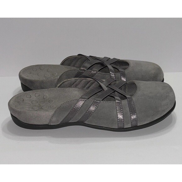 Vionic Clair Mules Sandals Womens 8 Slip On Gray Suede Flat Arch Support Comfort - Picture 2 of 16